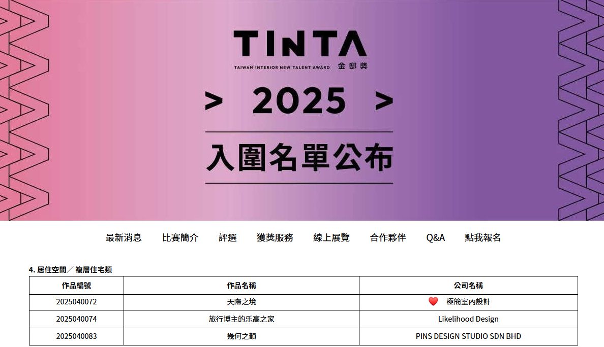 極簡設計《天際之境》榮獲 2025 TINTA 金邸獎居住空間／複層住宅類肯定
